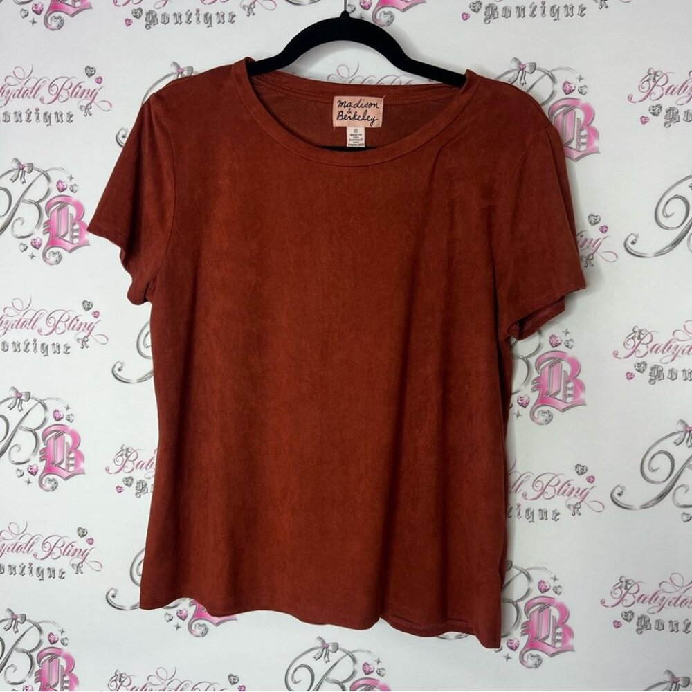 Madison & Berkeley tee tshirt orange burnt color Rust Top soft comfy
